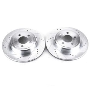 POWER STOP XPR Disc Brake Rotor Set (Rear) Power Stop - Rear Drilled, Slotted and Zinc Plated Brake Rotor Pair - Contains AR8362XL & AR8362XR